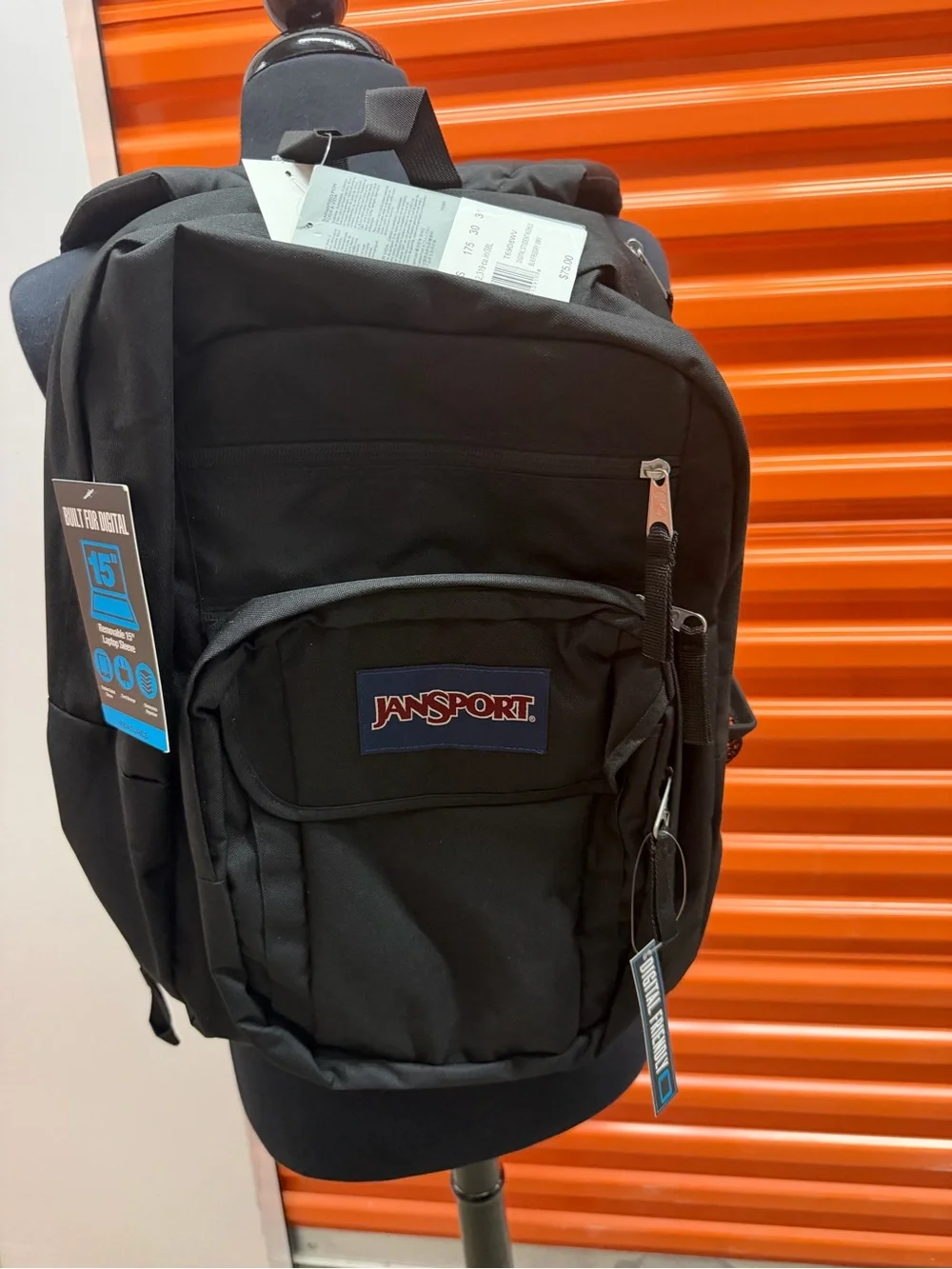 NWT Jansport Digital Student Black Backpack with Blue Logo Patch